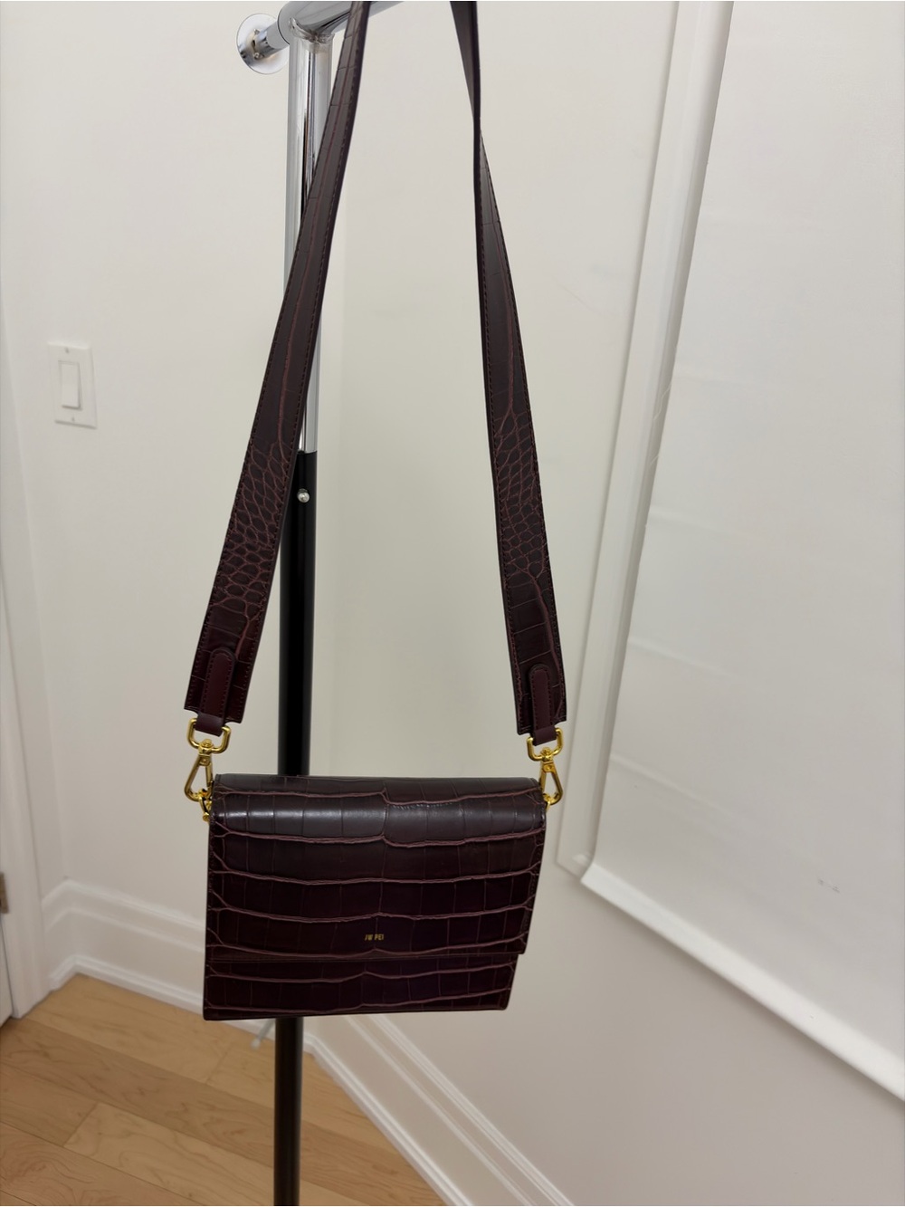 JW PEI Croc-Embossed Shoulder Bag in Deep Burgundy